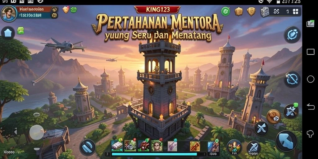 Menampilkan aksi seru dalam game Tower Defense KING123.